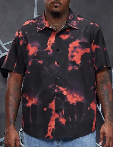 Camasa SHEIN Plus Size Men, negru/portocaliu