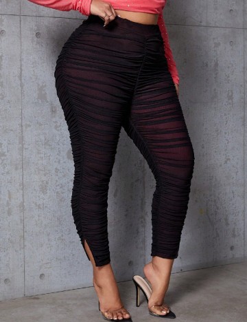 Pantaloni SHEIN CURVE, negru/visiniu