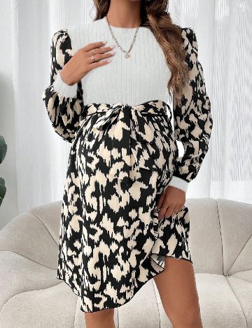 Rochie scurta SHEIN Maternity, alb/negru