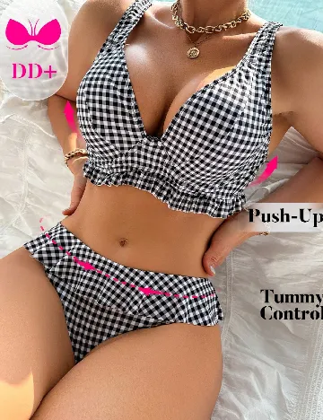 Costum de baie SHEIN, alb/negru