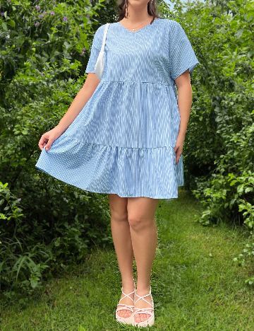 Rochie scurta SHEIN CURVE, albastru/alb