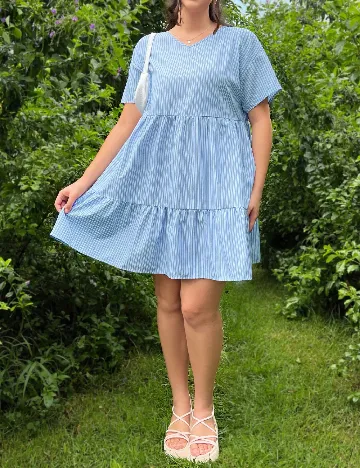 Rochie scurta SHEIN CURVE, albastru/alb