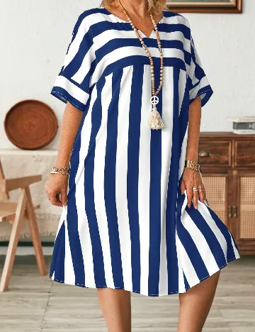 Rochie medie Emery Rose Curve, alb/albastru