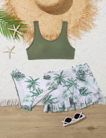 Costum de baie Shein Kids, alb/verde