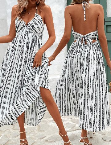 Rochie lunga SHEIN, alb/negru