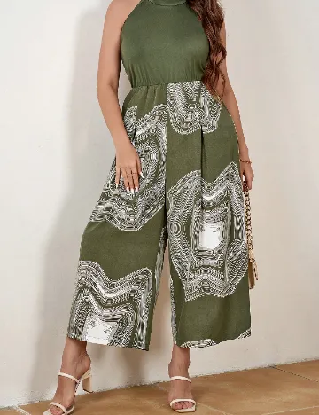 Salopeta SHEIN CURVE, verde/alb