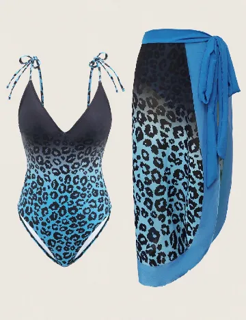 Costum de baie SHEIN, albastru/negru