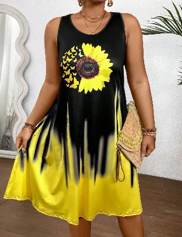 Rochie scurta SHEIN CURVE, negru/galben