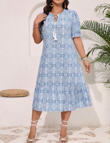 Rochie medie SHEIN CURVE, albastru/alb