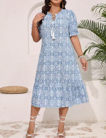 Rochie medie SHEIN CURVE, albastru/alb