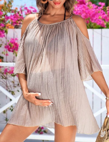 Rochie de plaja SHEIN Maternity, maro
