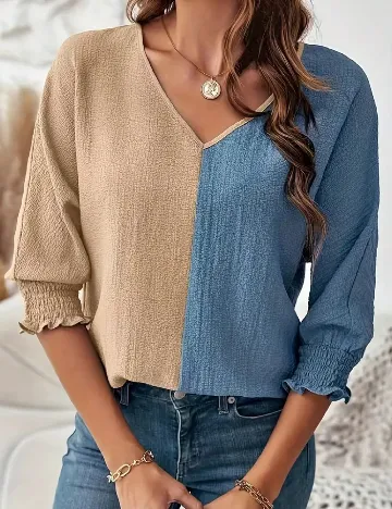 Bluza SHEIN, crem/albastru