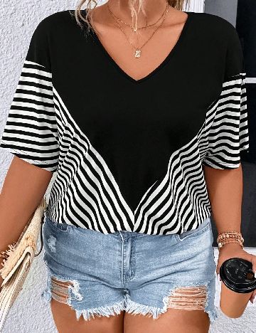 Bluza SHEIN CURVE, negru/alb