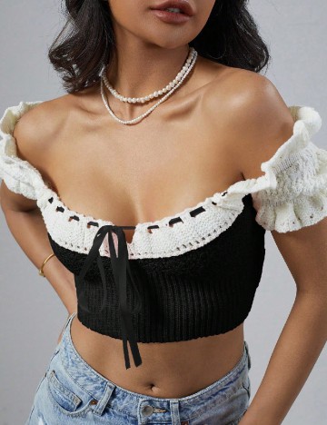 Top SHEIN, negru/alb