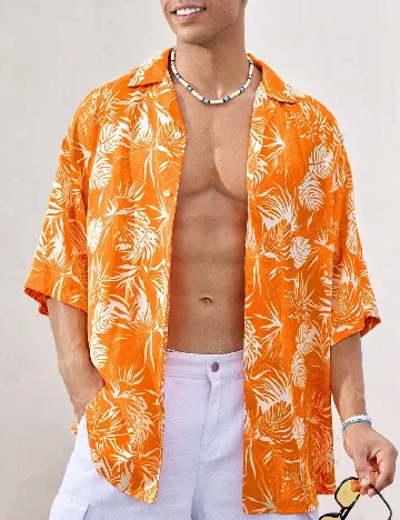 Camasa SHEIN, portocaliu/alb