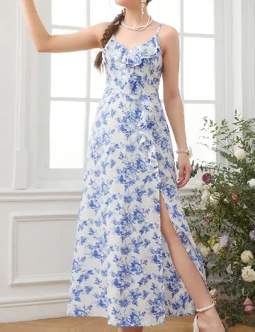 Rochie lunga Shein Kids, alb/albastru