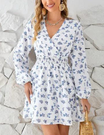 Rochie scurta SHEIN, alb/albastru