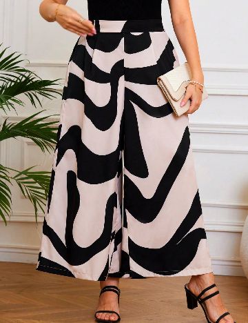 Pantaloni SHEIN CURVE, crem/negru