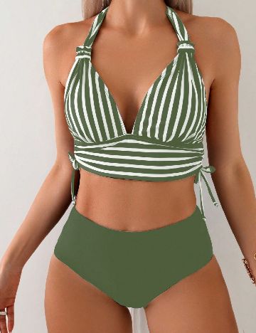 Costum de baie SHEIN, verde/alb