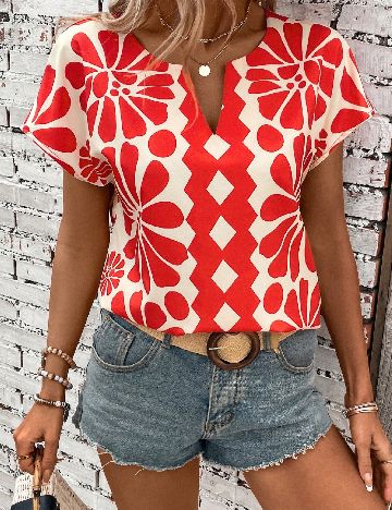 Bluza SHEIN, rosu/ecru