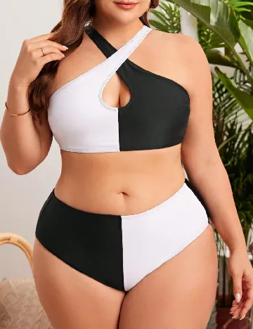 Costum de baie SHEIN CURVE, alb/negru