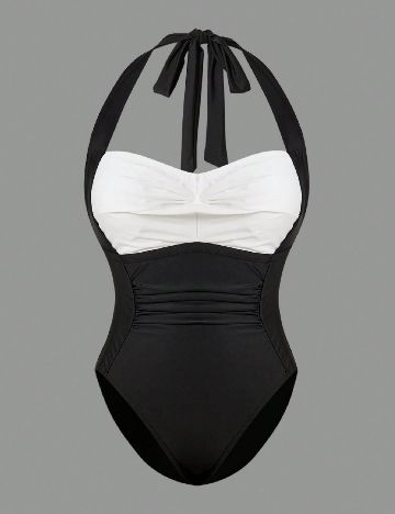 Costum de baie SHEIN, alb/negru