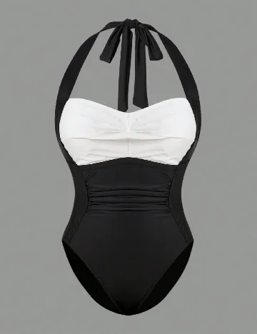 Costum de baie SHEIN, alb/negru