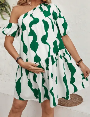 Rochie scurta SHEIN Maternity, verde/alb