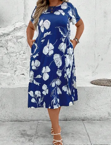 Rochie medie Emery Rose Curve, albastru/alb