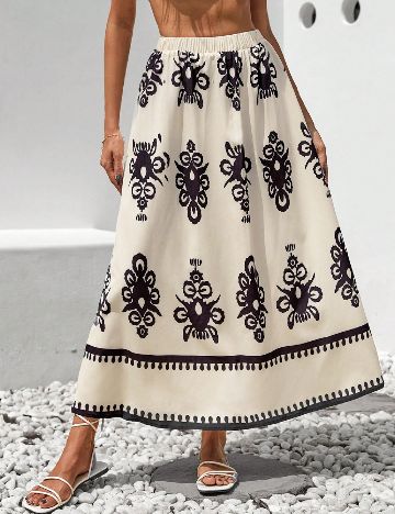 Fusta SHEIN, negru/ecru