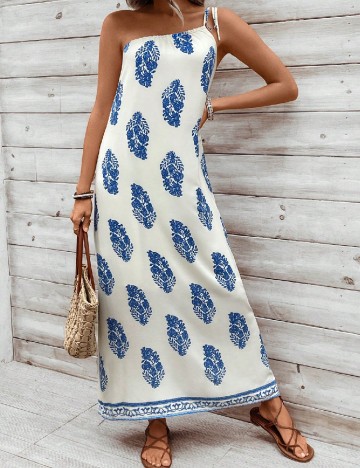 Rochie lunga SHEIN, ecru/albastru