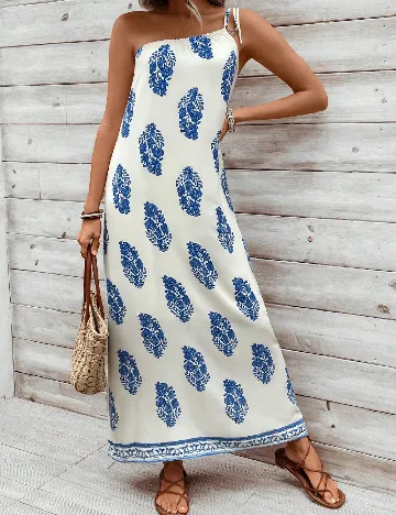 Rochie lunga SHEIN, ecru/albastru