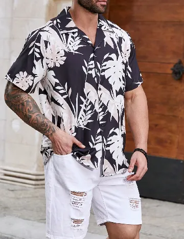 Camasa SHEIN Plus Size Men, negru/crem