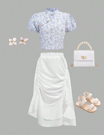 Compleu Shein Kids, alb/albastru