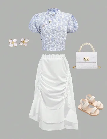 Compleu Shein Kids, alb/albastru