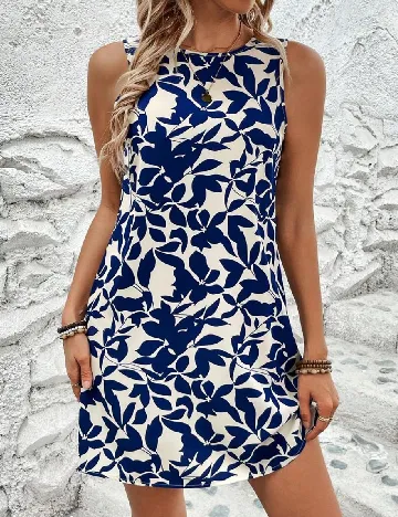 Rochie scurta SHEIN, albastru/ecru