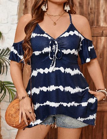 Bluza SHEIN CURVE, bleumarin/alb