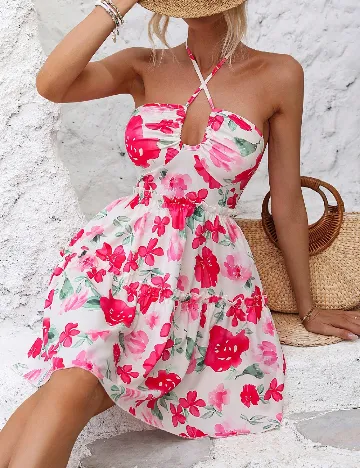 Rochie medie SHEIN, roz/alb