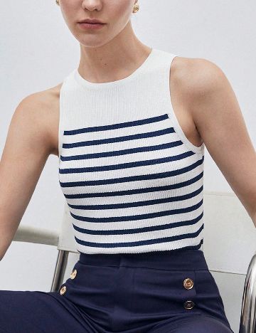 Top SHEIN, alb/albastru