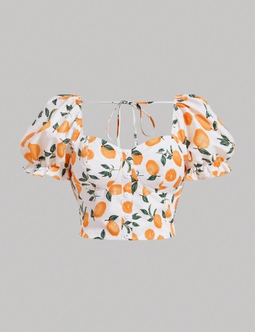 Top SHEIN CURVE, alb/portocaliu