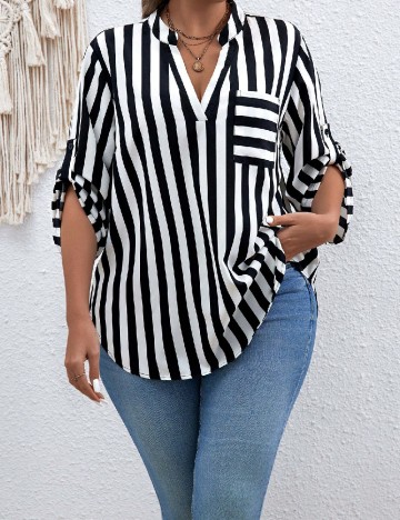 Camasa SHEIN CURVE, alb/negru