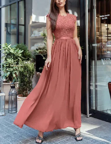 Rochie lunga Miusol, roz pudra