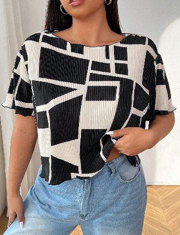 Tricou SHEIN CURVE, alb/negru