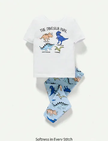 Pijama Shein Kids, alb/albastru