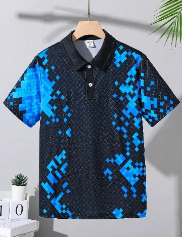 Tricou Shein Kids, negru/albastru