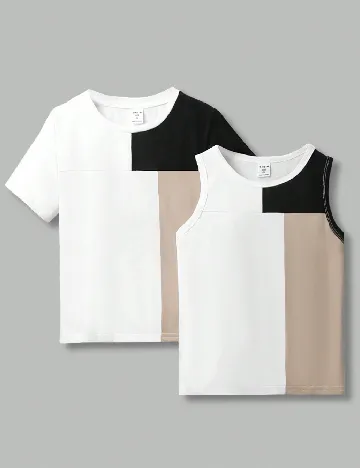 Set tricou si maiou 2 bucati Shein Kids, mix culori