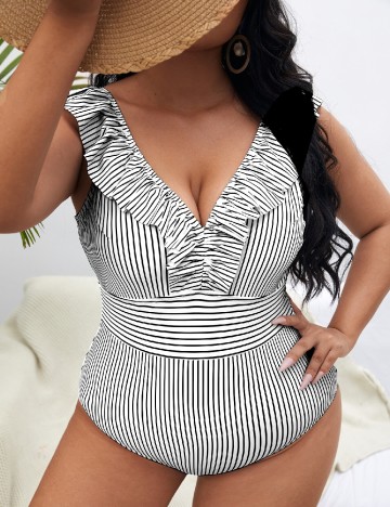 Costum de baie SHEIN CURVE, alb/negru