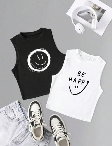 Set topuri 2 bucati SHEIN, alb/negru