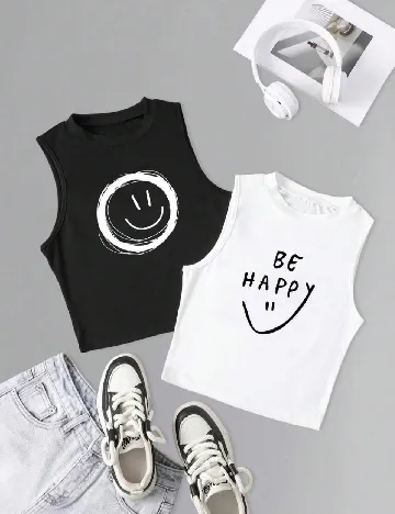 Set topuri 2 bucati SHEIN, alb/negru