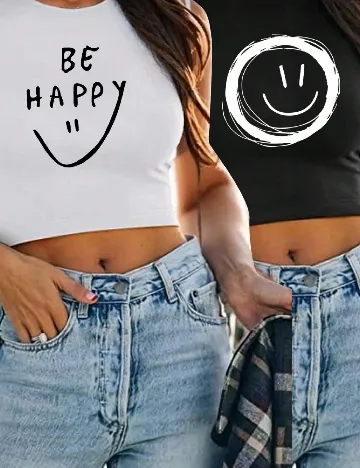 Set topuri 2 bucati SHEIN, alb/negru